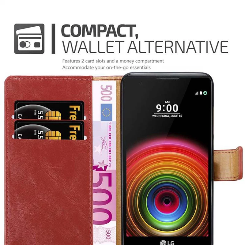 Cadorabo Hülle kompatibel mit LG X POWER Schutzhülle mit Magnetverschluss, Standfunktion und Kartenfach