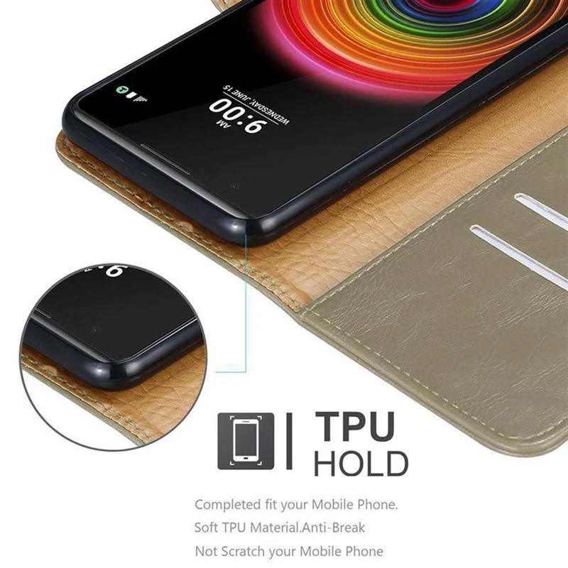Cadorabo Hülle kompatibel mit LG X POWER Schutzhülle mit Magnetverschluss, Standfunktion und Kartenfach