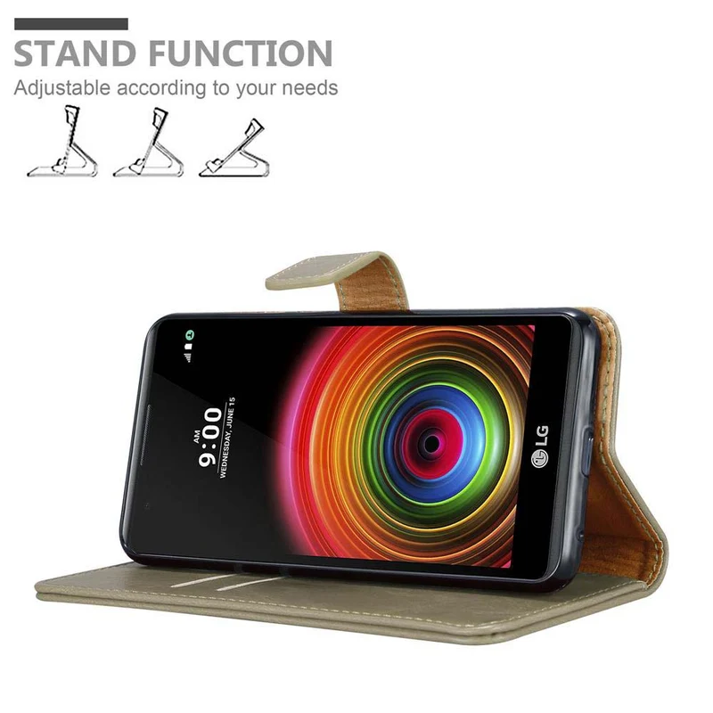 Cadorabo Hülle kompatibel mit LG X POWER Schutzhülle mit Magnetverschluss, Standfunktion und Kartenfach