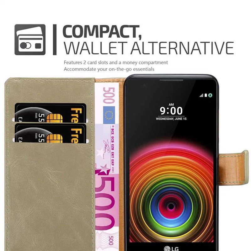 Cadorabo Hülle kompatibel mit LG X POWER Schutzhülle mit Magnetverschluss, Standfunktion und Kartenfach