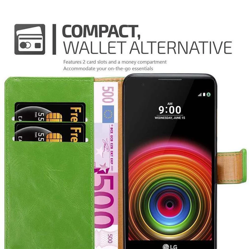 Cadorabo Hülle kompatibel mit LG X POWER Schutzhülle mit Magnetverschluss, Standfunktion und Kartenfach