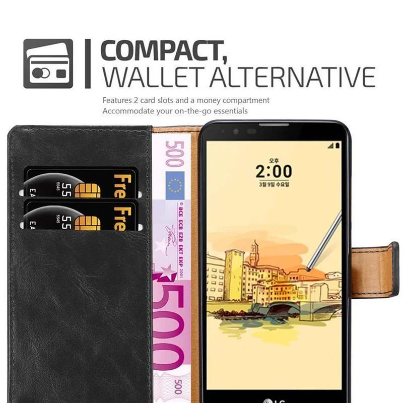 Cadorabo Hülle kompatibel mit LG STYLUS 2 Schutzhülle mit Magnetverschluss, Standfunktion und Kartenfach
