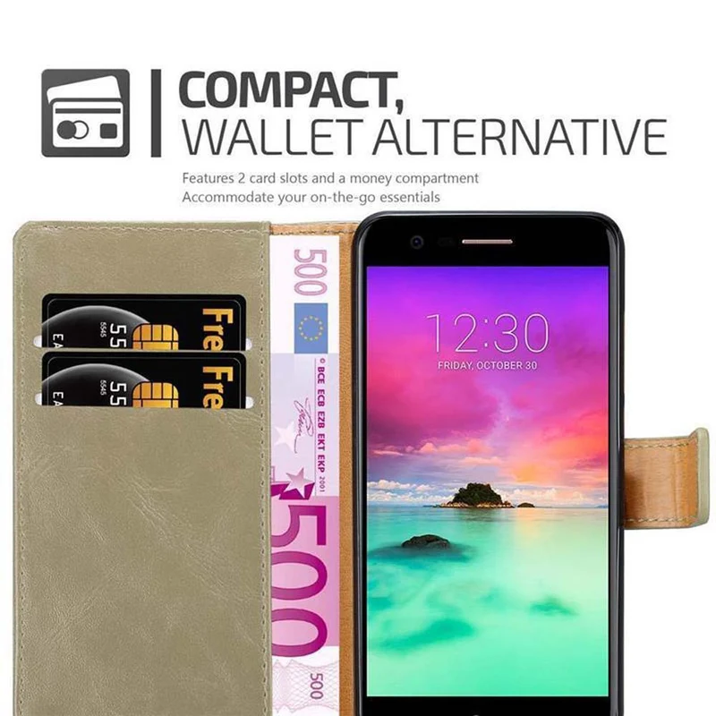 Cadorabo Hülle kompatibel mit LG K10 2017 Schutzhülle mit Magnetverschluss, Standfunktion und Kartenfach