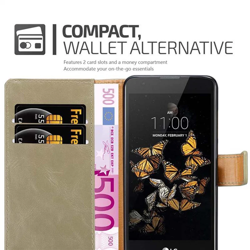 Cadorabo Hülle kompatibel mit LG K8 2016 Schutzhülle mit Magnetverschluss, Standfunktion und Kartenfach