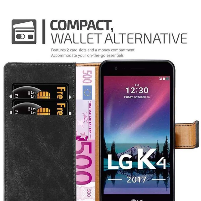 Cadorabo Hülle kompatibel mit LG K4 2017 Schutzhülle mit Magnetverschluss, Standfunktion und Kartenfach