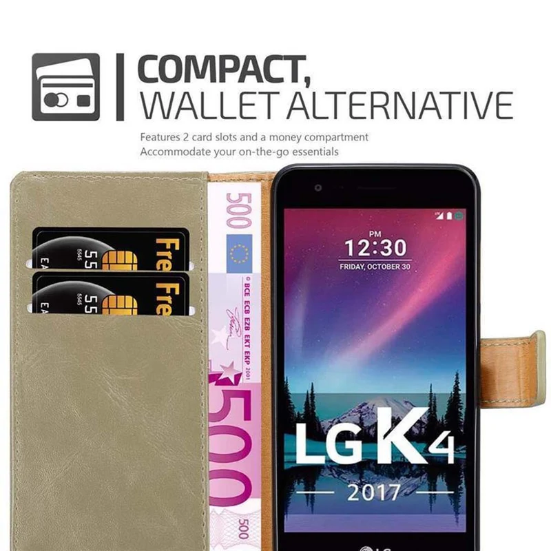 Cadorabo Hülle kompatibel mit LG K4 2017 Schutzhülle mit Magnetverschluss, Standfunktion und Kartenfach