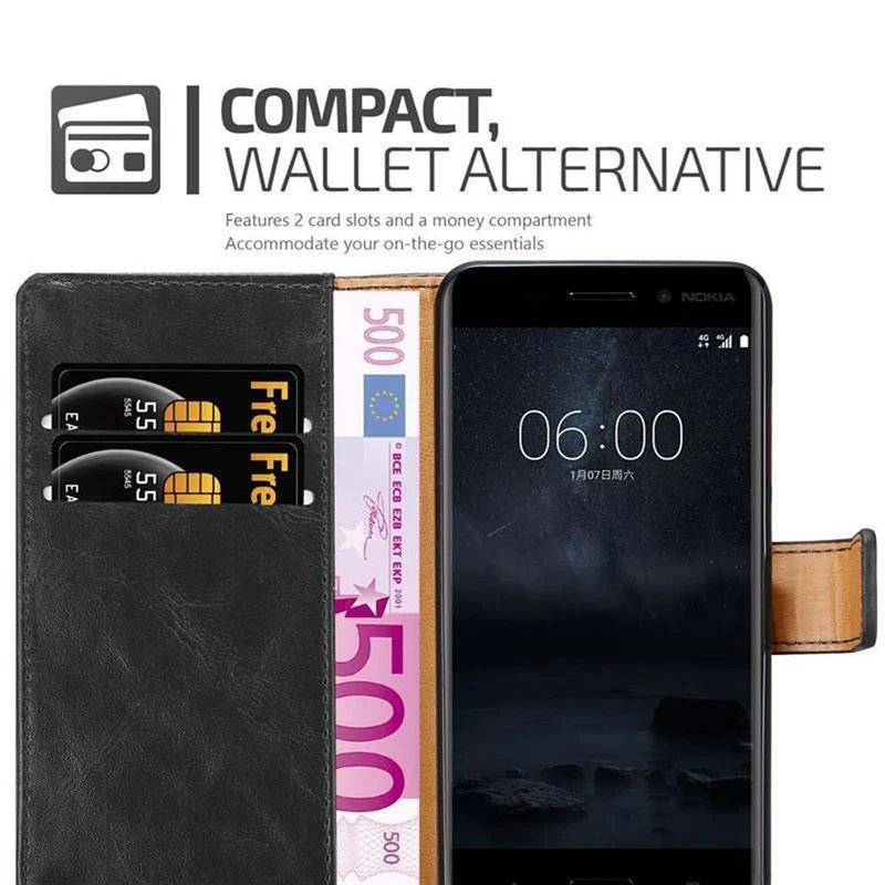 Cadorabo Hülle kompatibel mit Nokia 8 2017 Schutzhülle mit Magnetverschluss, Standfunktion und Kartenfach