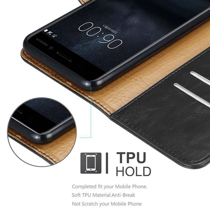 Cadorabo Hülle kompatibel mit Nokia 8 2017 Schutzhülle mit Magnetverschluss, Standfunktion und Kartenfach