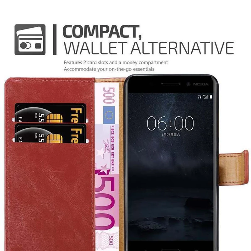 Cadorabo Hülle kompatibel mit Nokia 8 2017 Schutzhülle mit Magnetverschluss, Standfunktion und Kartenfach