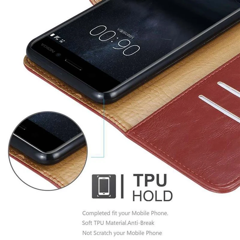 Cadorabo Hülle kompatibel mit Nokia 8 2017 Schutzhülle mit Magnetverschluss, Standfunktion und Kartenfach