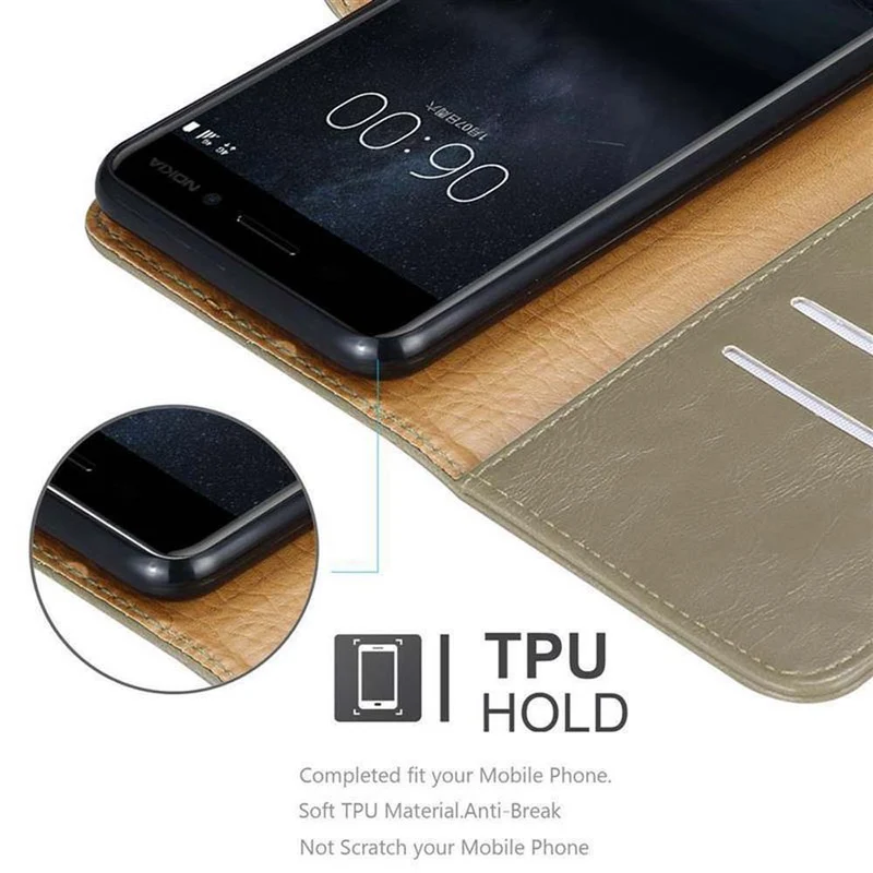 Cadorabo Hülle kompatibel mit Nokia 8 2017 Schutzhülle mit Magnetverschluss, Standfunktion und Kartenfach