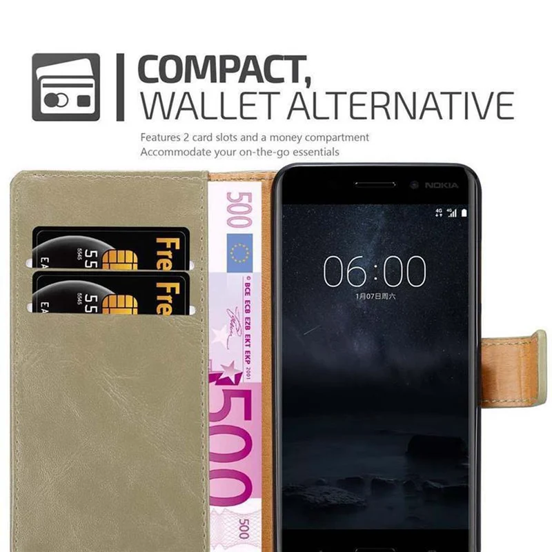 Cadorabo Hülle kompatibel mit Nokia 8 2017 Schutzhülle mit Magnetverschluss, Standfunktion und Kartenfach