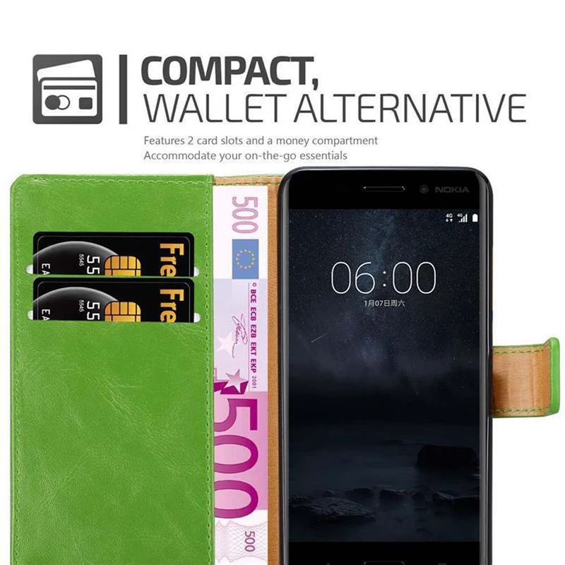 Cadorabo Hülle kompatibel mit Nokia 8 2017 Schutzhülle mit Magnetverschluss, Standfunktion und Kartenfach