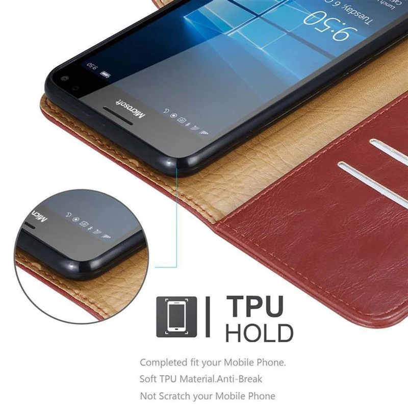 Cadorabo Hülle kompatibel mit Nokia Lumia 950 XL Schutzhülle mit Magnetverschluss, Standfunktion und Kartenfach