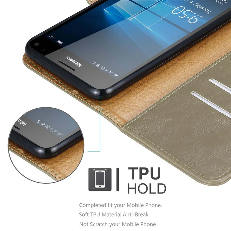 Cadorabo Hülle kompatibel mit Nokia Lumia 950 XL Schutzhülle mit Magnetverschluss, Standfunktion und Kartenfach