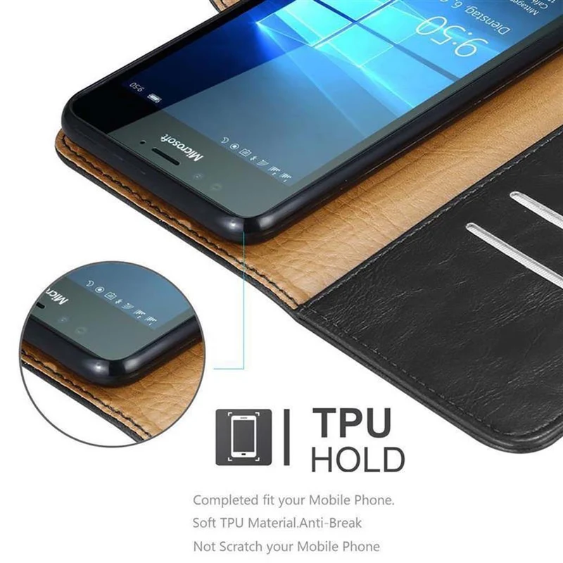 Cadorabo Hülle kompatibel mit Nokia Lumia 950 Schutzhülle mit Magnetverschluss, Standfunktion und Kartenfach