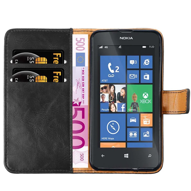 Cadorabo Hülle kompatibel mit Nokia Lumia 520 / 521 Schutzhülle mit Magnetverschluss, Standfunktion und Kartenfach