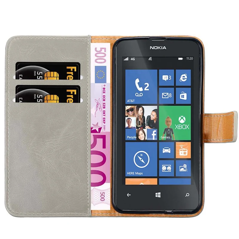 Cadorabo Hülle kompatibel mit Nokia Lumia 520 / 521 Schutzhülle mit Magnetverschluss, Standfunktion und Kartenfach