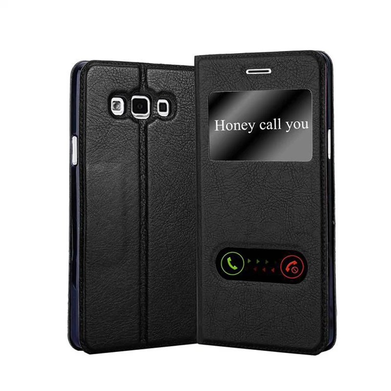 Cadorabo Hülle kompatibel mit Samsung Galaxy A7 2015 Schutzhülle mit Magnetverschluss, Standfunktion und 2 Sichtfenstern