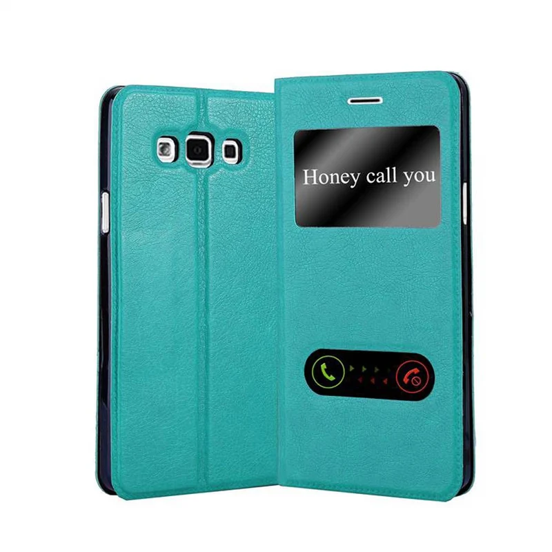 Cadorabo Hülle kompatibel mit Samsung Galaxy A7 2015 Schutzhülle mit Magnetverschluss, Standfunktion und 2 Sichtfenstern