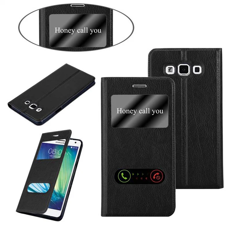 Cadorabo Hülle kompatibel mit Samsung Galaxy A7 2015 Schutzhülle mit Magnetverschluss, Standfunktion und 2 Sichtfenstern