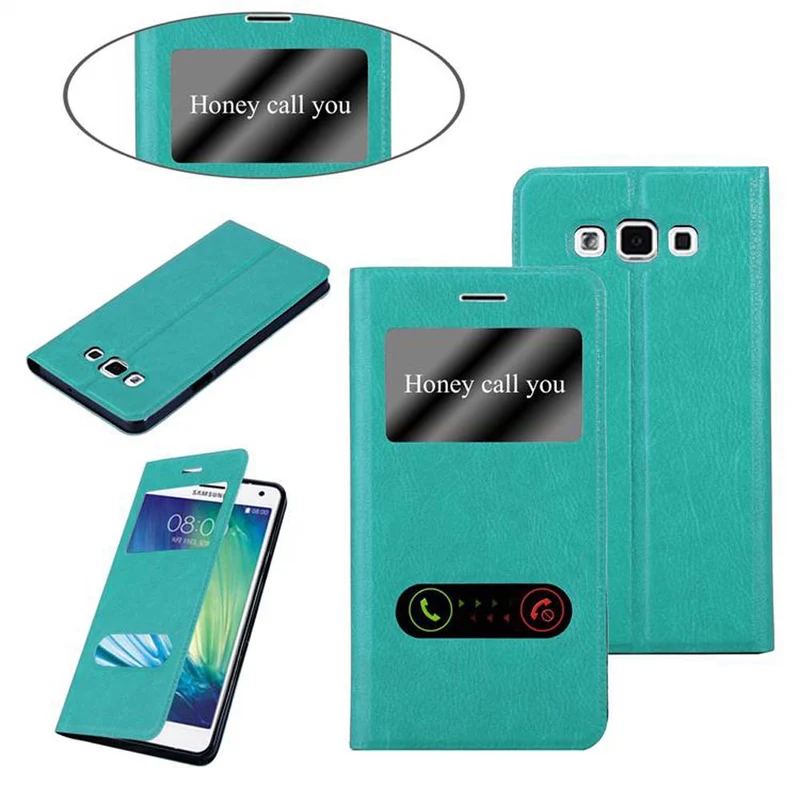 Cadorabo Hülle kompatibel mit Samsung Galaxy A7 2015 Schutzhülle mit Magnetverschluss, Standfunktion und 2 Sichtfenstern