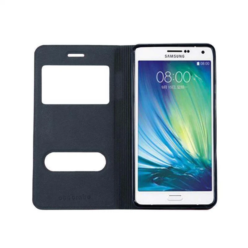 Cadorabo Hülle kompatibel mit Samsung Galaxy A7 2015 Schutzhülle mit Magnetverschluss, Standfunktion und 2 Sichtfenstern