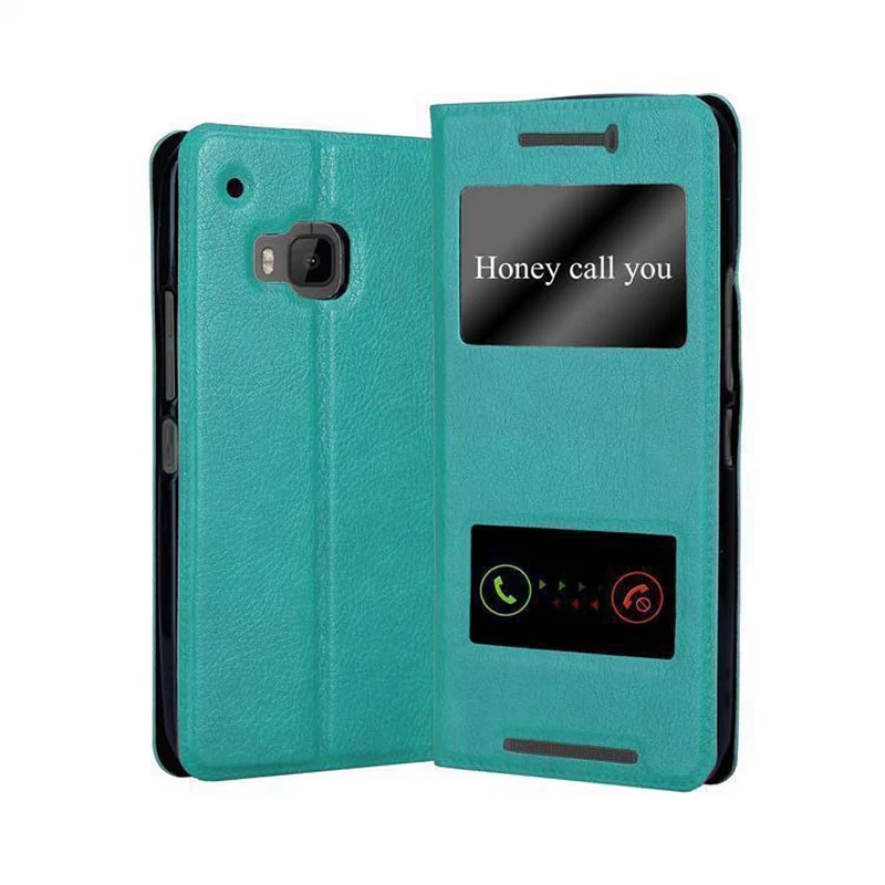 Cadorabo Hülle kompatibel mit HTC ONE M9 Schutzhülle mit Magnetverschluss, Standfunktion und 2 Sichtfenstern
