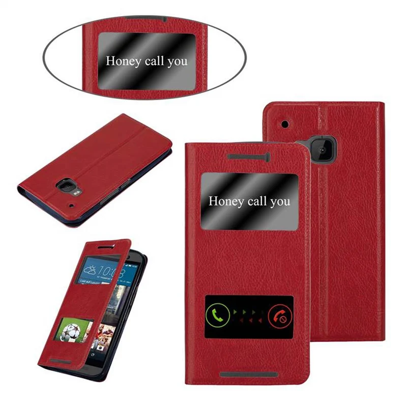 Cadorabo Hülle kompatibel mit HTC ONE M9 Schutzhülle mit Magnetverschluss, Standfunktion und 2 Sichtfenstern