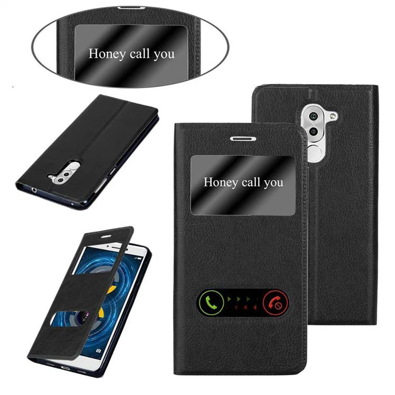 Cadorabo Hülle kompatibel mit Huawei MATE 9 LITE / GR5 2017 / Honor 6X Schutzhülle mit Magnetverschluss, Standfunktion und 2 Sichtfenstern