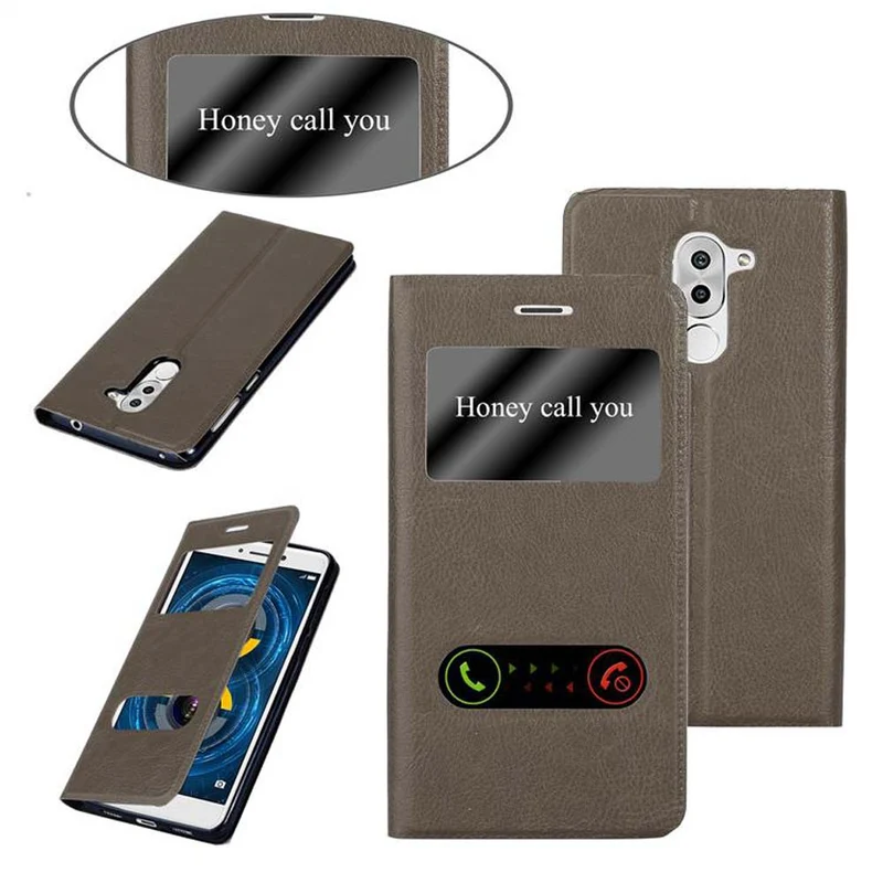 Cadorabo Hülle kompatibel mit Huawei MATE 9 LITE / GR5 2017 / Honor 6X Schutzhülle mit Magnetverschluss, Standfunktion und 2 Sichtfenstern