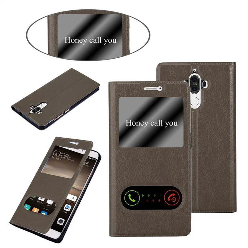 Cadorabo Hülle kompatibel mit Huawei MATE 9 Schutzhülle mit Magnetverschluss, Standfunktion und 2 Sichtfenstern