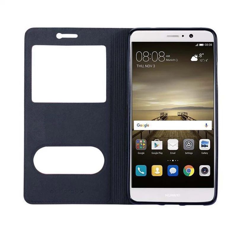 Cadorabo Hülle kompatibel mit Huawei MATE 9 Schutzhülle mit Magnetverschluss, Standfunktion und 2 Sichtfenstern