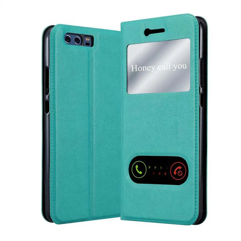 Cadorabo Hülle kompatibel mit Huawei P10 PLUS Schutzhülle mit Magnetverschluss, Standfunktion und 2 Sichtfenstern