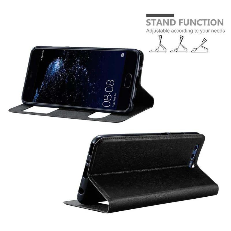 Cadorabo Hülle kompatibel mit Huawei P10 PLUS Schutzhülle mit Magnetverschluss, Standfunktion und 2 Sichtfenstern