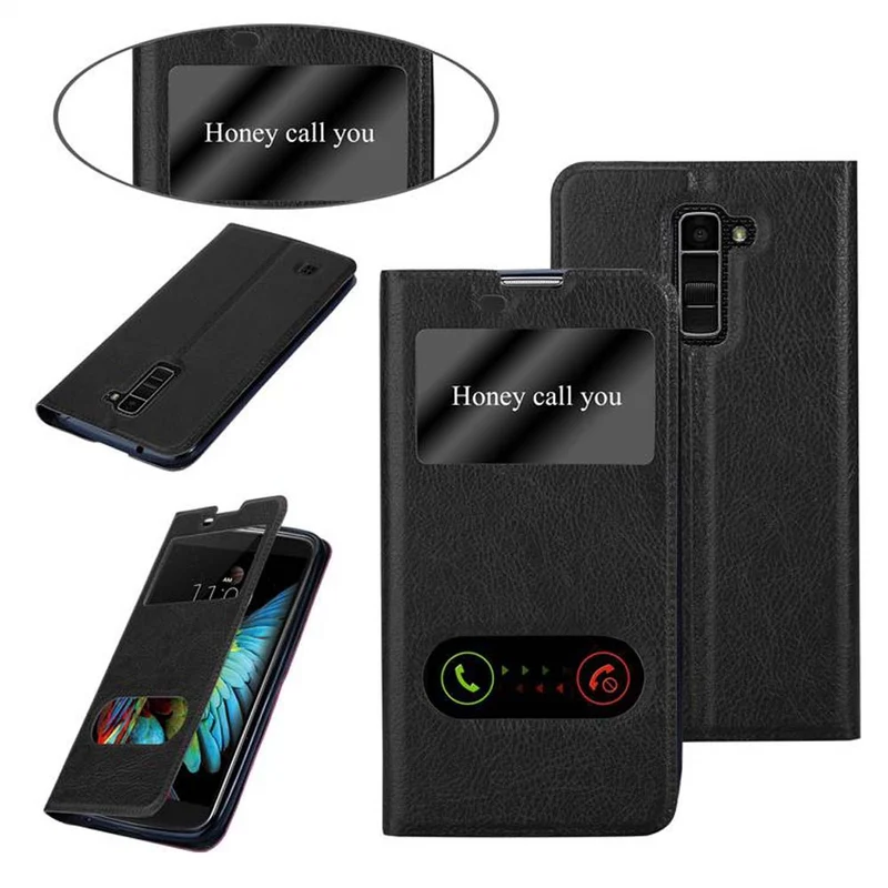 Cadorabo Hülle kompatibel mit LG K10 2016 Schutzhülle mit Magnetverschluss, Standfunktion und 2 Sichtfenstern