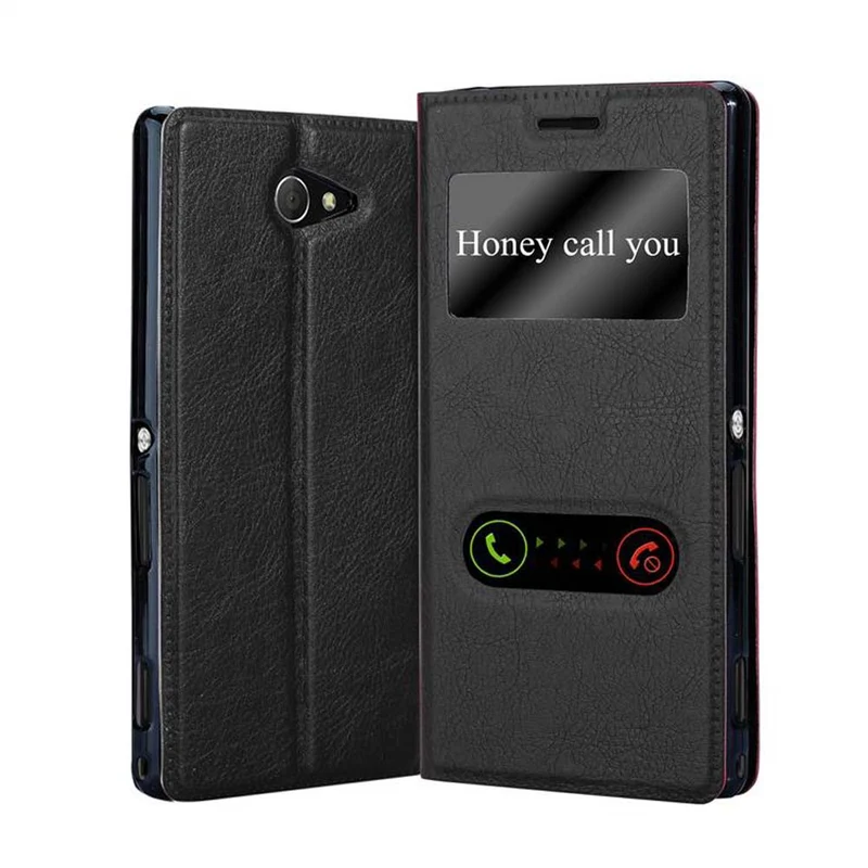 Cadorabo Hülle kompatibel mit Sony Xperia M2 / M2 AQUA Schutzhülle mit Magnetverschluss, Standfunktion und 2 Sichtfenstern