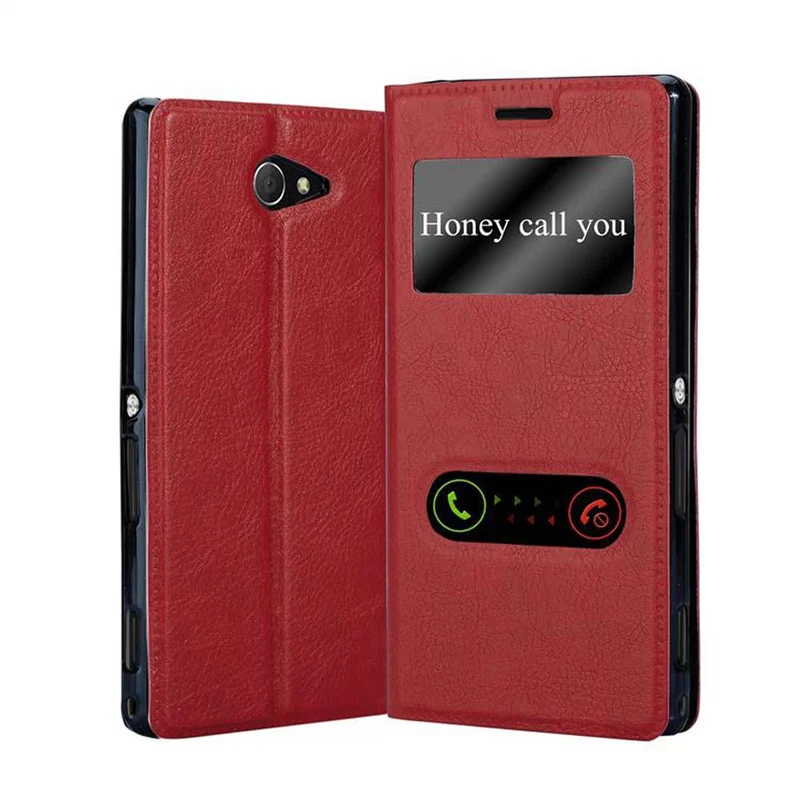 Cadorabo Hülle kompatibel mit Sony Xperia M2 / M2 AQUA Schutzhülle mit Magnetverschluss, Standfunktion und 2 Sichtfenstern