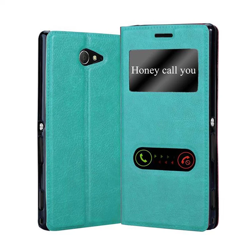 Cadorabo Hülle kompatibel mit Sony Xperia M2 / M2 AQUA Schutzhülle mit Magnetverschluss, Standfunktion und 2 Sichtfenstern