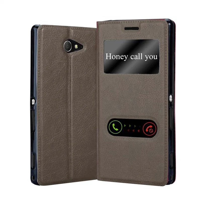 Cadorabo Hülle kompatibel mit Sony Xperia M2 / M2 AQUA Schutzhülle mit Magnetverschluss, Standfunktion und 2 Sichtfenstern