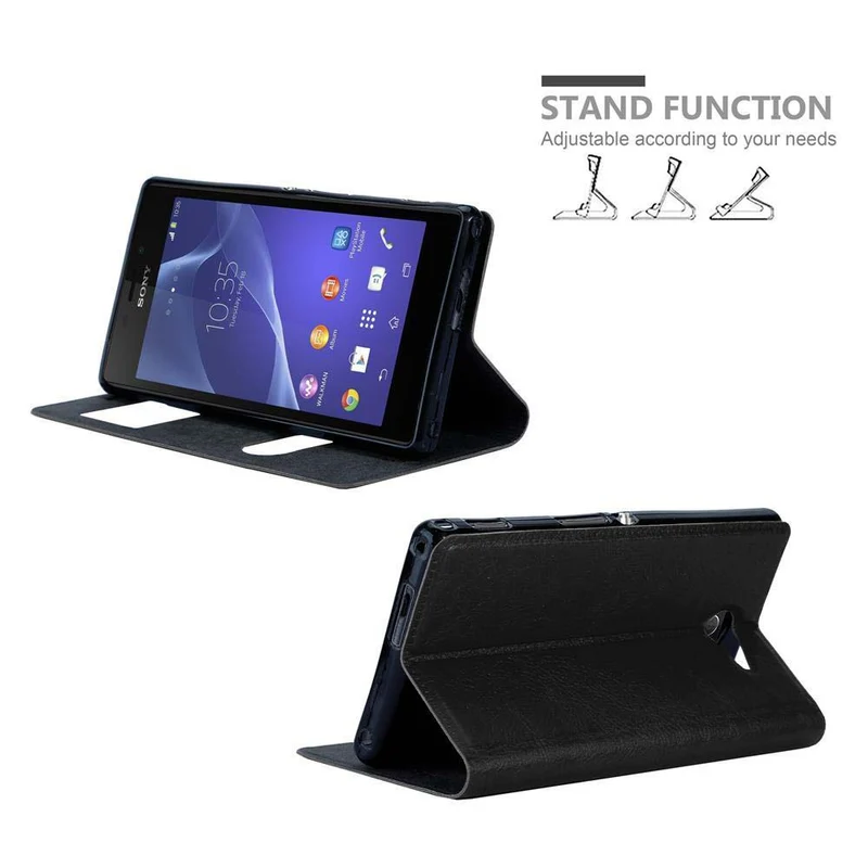 Cadorabo Hülle kompatibel mit Sony Xperia M2 / M2 AQUA Schutzhülle mit Magnetverschluss, Standfunktion und 2 Sichtfenstern