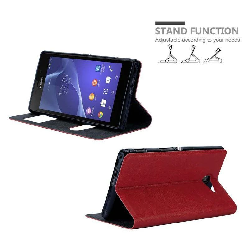 Cadorabo Hülle kompatibel mit Sony Xperia M2 / M2 AQUA Schutzhülle mit Magnetverschluss, Standfunktion und 2 Sichtfenstern