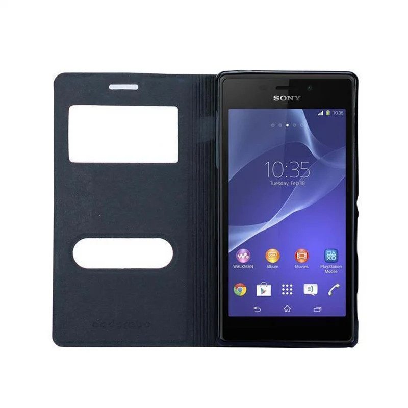 Cadorabo Hülle kompatibel mit Sony Xperia M2 / M2 AQUA Schutzhülle mit Magnetverschluss, Standfunktion und 2 Sichtfenstern