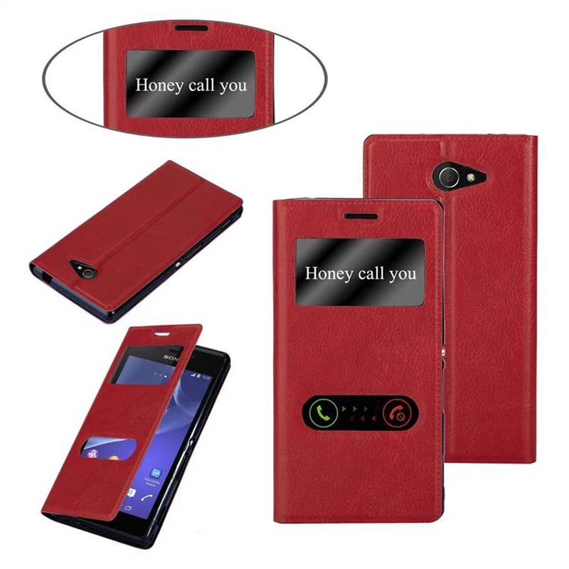 Cadorabo Hülle kompatibel mit Sony Xperia M2 / M2 AQUA Schutzhülle mit Magnetverschluss, Standfunktion und 2 Sichtfenstern