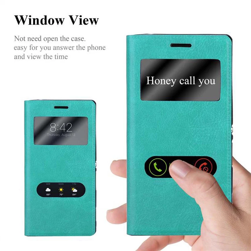 Cadorabo Hülle kompatibel mit Sony Xperia M2 / M2 AQUA Schutzhülle mit Magnetverschluss, Standfunktion und 2 Sichtfenstern