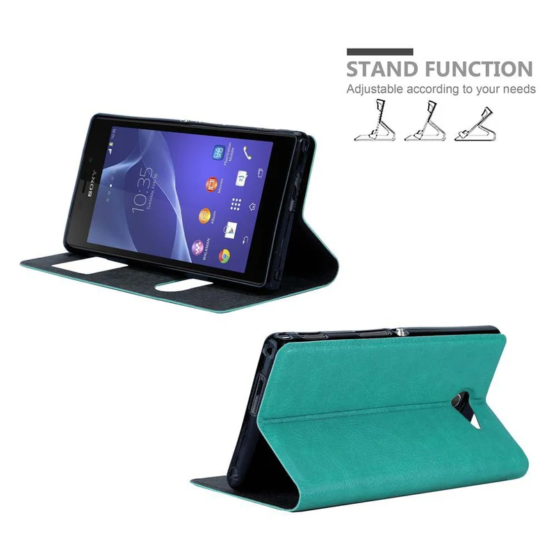 Cadorabo Hülle kompatibel mit Sony Xperia M2 / M2 AQUA Schutzhülle mit Magnetverschluss, Standfunktion und 2 Sichtfenstern