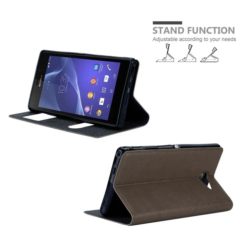Cadorabo Hülle kompatibel mit Sony Xperia M2 / M2 AQUA Schutzhülle mit Magnetverschluss, Standfunktion und 2 Sichtfenstern