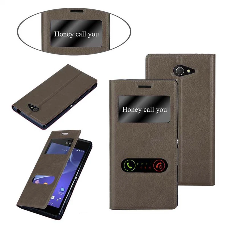 Cadorabo Hülle kompatibel mit Sony Xperia M2 / M2 AQUA Schutzhülle mit Magnetverschluss, Standfunktion und 2 Sichtfenstern