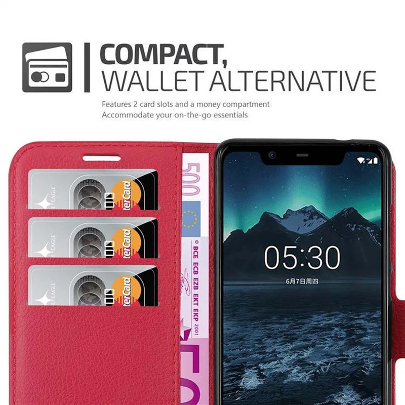 Cadorabo Hülle kompatibel mit Nokia 5,1 Schutzhülle mit Magnetverschluss, Standfunktion und Kartenfach