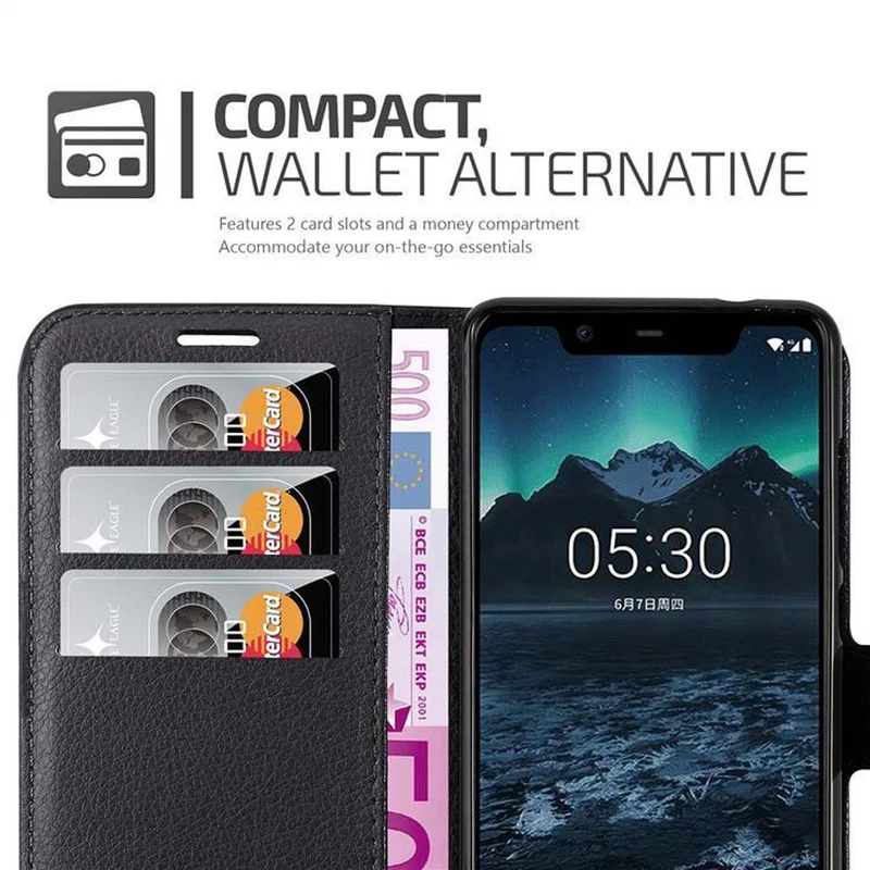 Cadorabo Hülle kompatibel mit Nokia 5,1 Schutzhülle mit Magnetverschluss, Standfunktion und Kartenfach